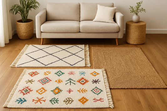 Hand Knotted Wool Area Rugs - Moroccan Boho, Eco Jute, Free Shipping