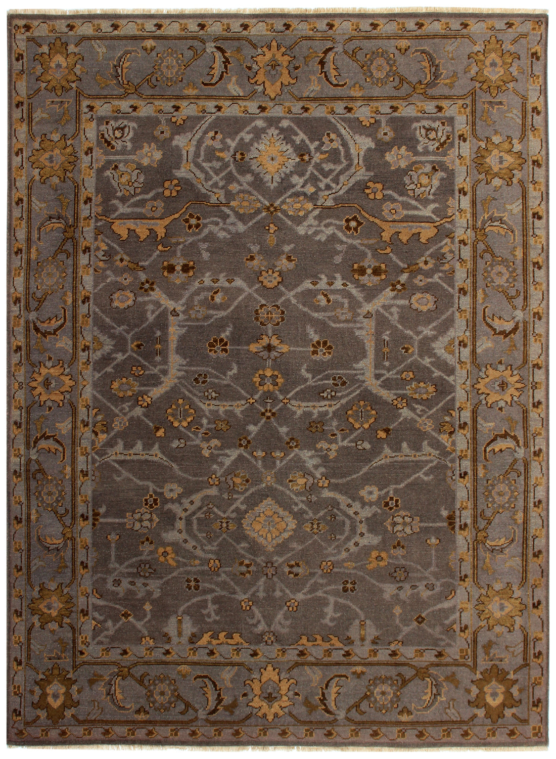 Oriental Oushak hand knotted 8x10 wool area rug in grey and gold with vintage style all-over floral pattern