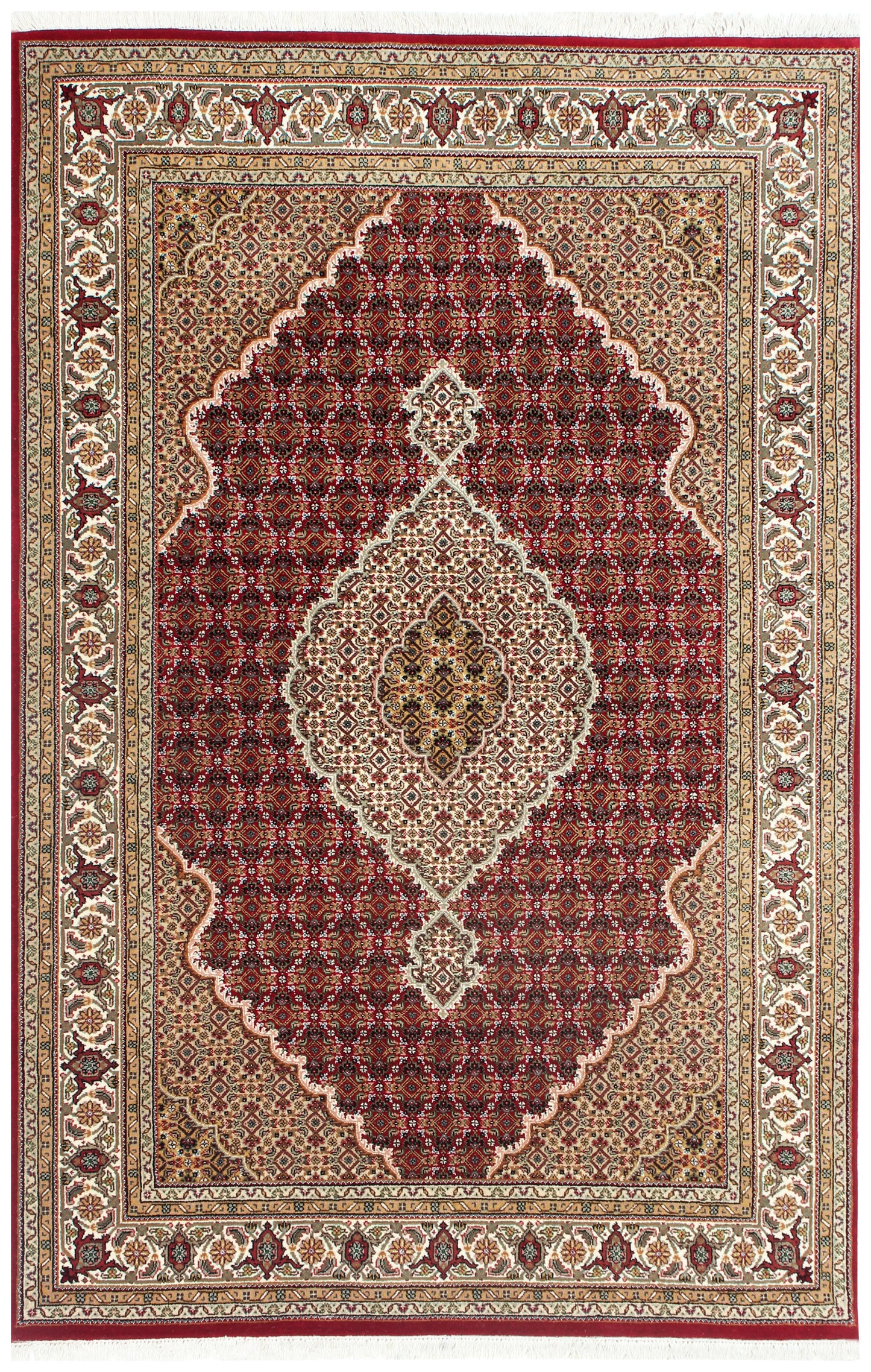 Traditional Heriz 5x8 and 6x9 Fine Hand-Knotted Wool Area Rug – Ivory, Brown, Rust & Gold Medallion Design