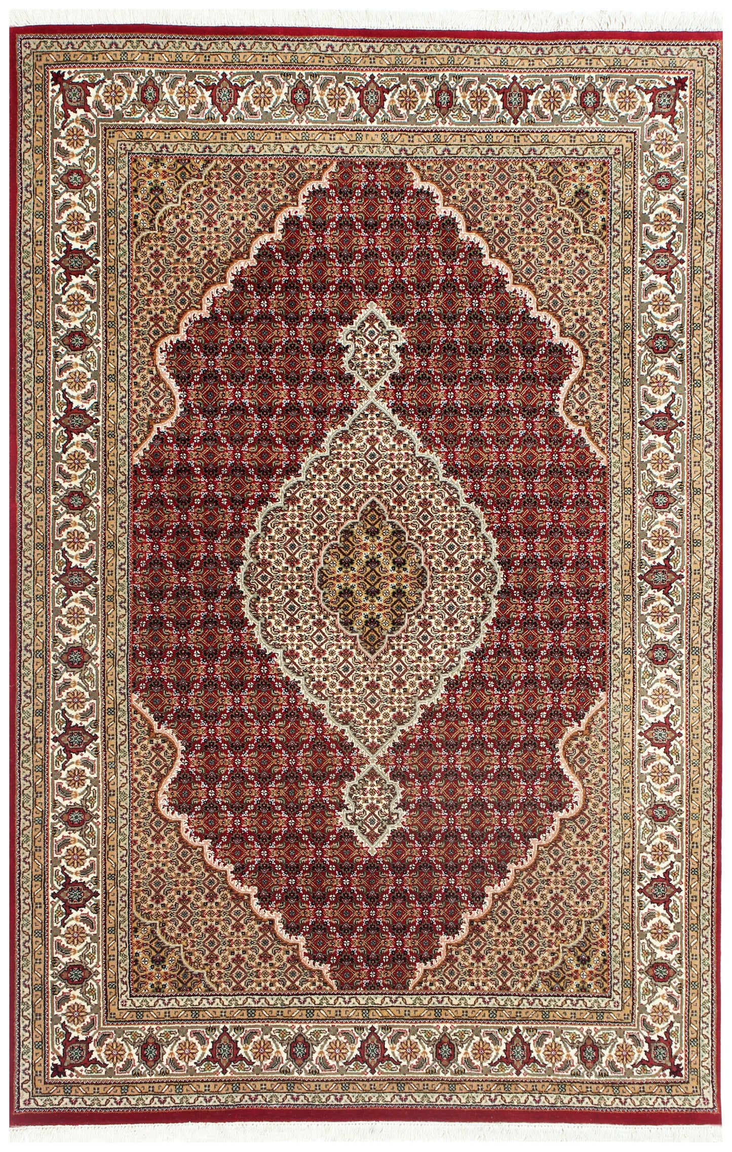 Traditional Heriz 5x8 and 6x9 Fine Hand-Knotted Wool Area Rug – Ivory, Brown, Rust & Gold Medallion Design.