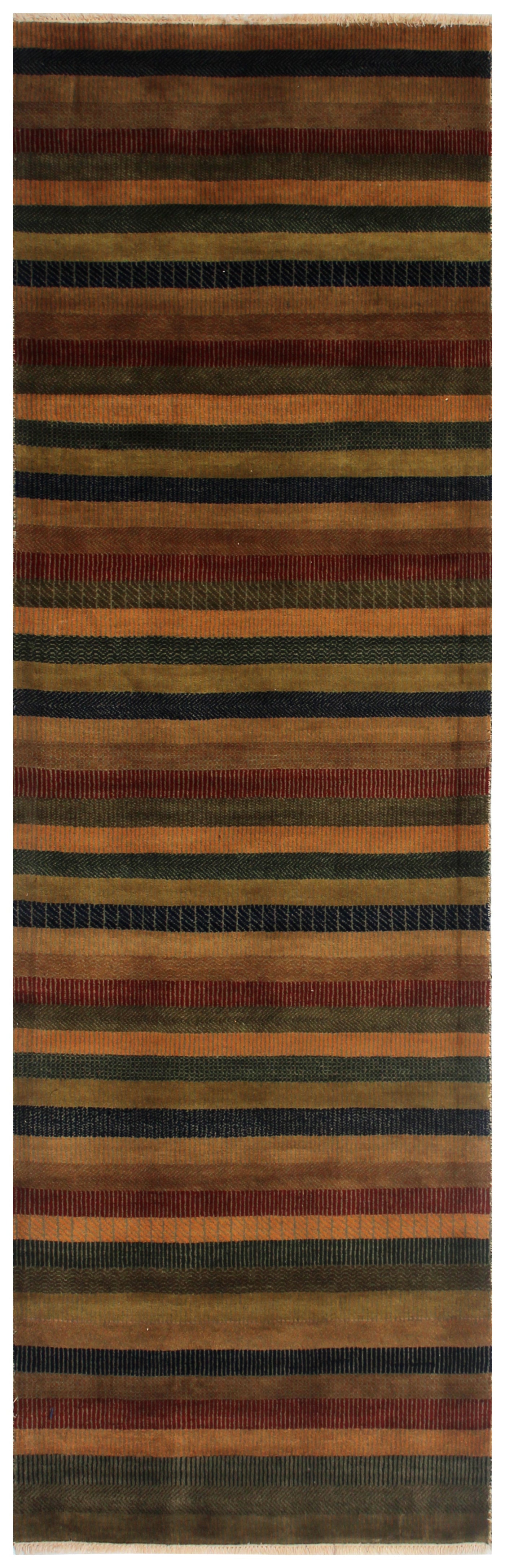 Multicolor Striped 3x16 and 3x10 Hand Knotted Wool Runner Rug.
