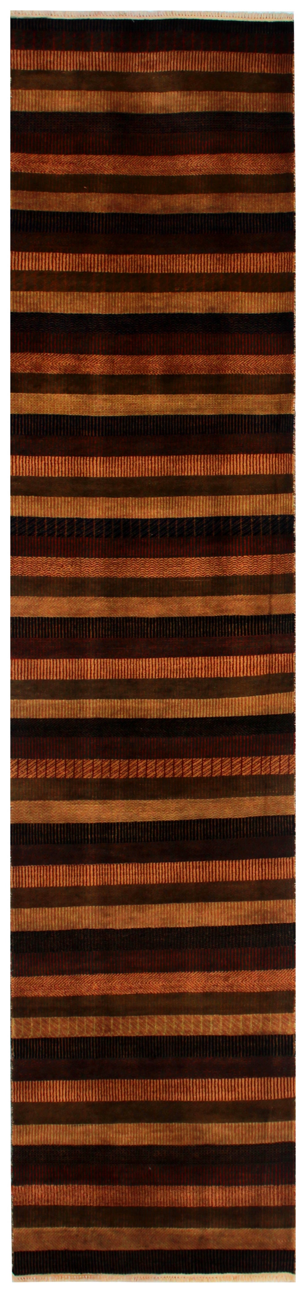 Multicolor Striped 3x16 and 3x10 Hand Knotted Wool Runner Rug.
