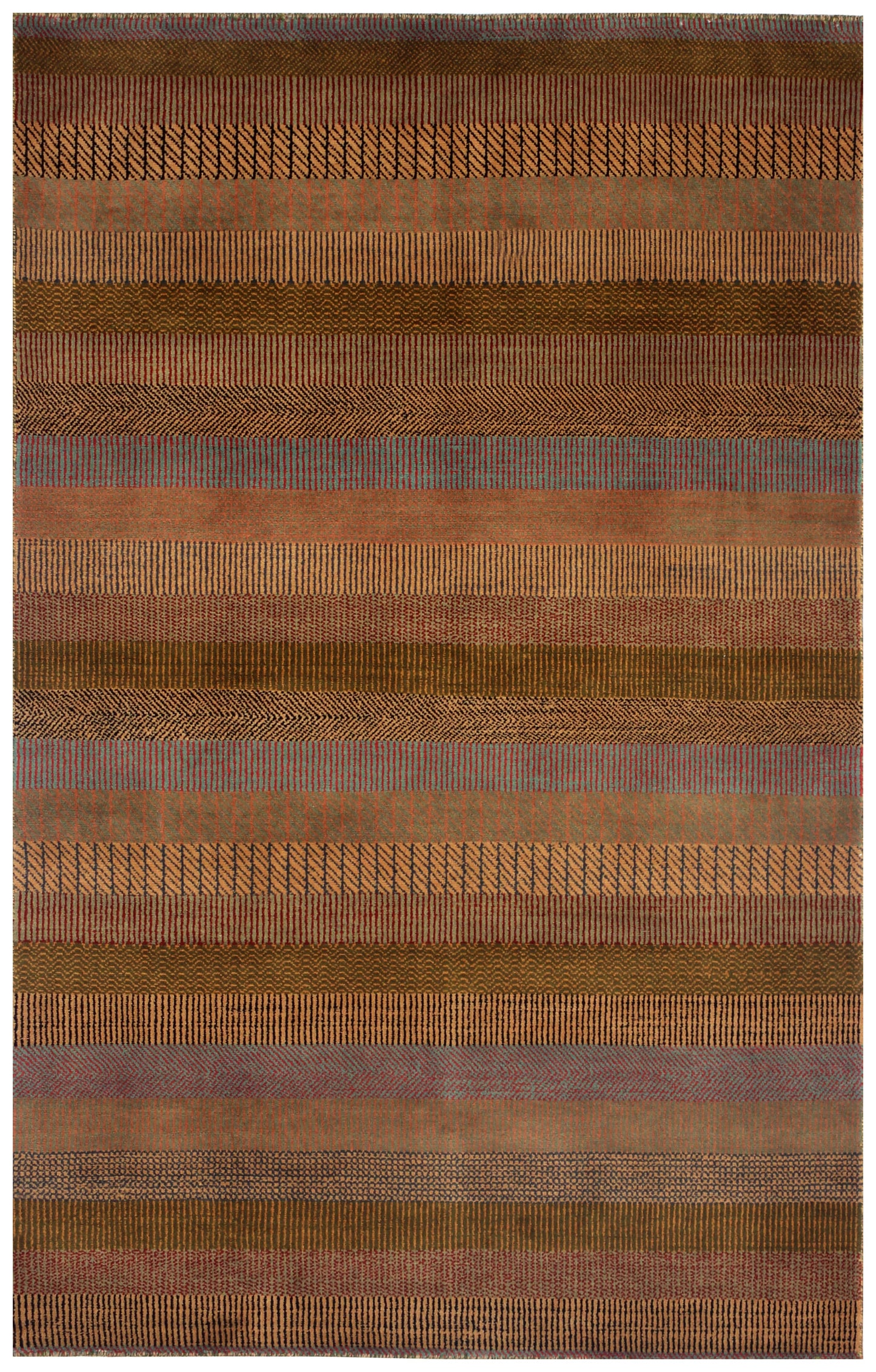 Multicolor Striped 3x16 and 3x10 Hand Knotted Wool Runner Rug.