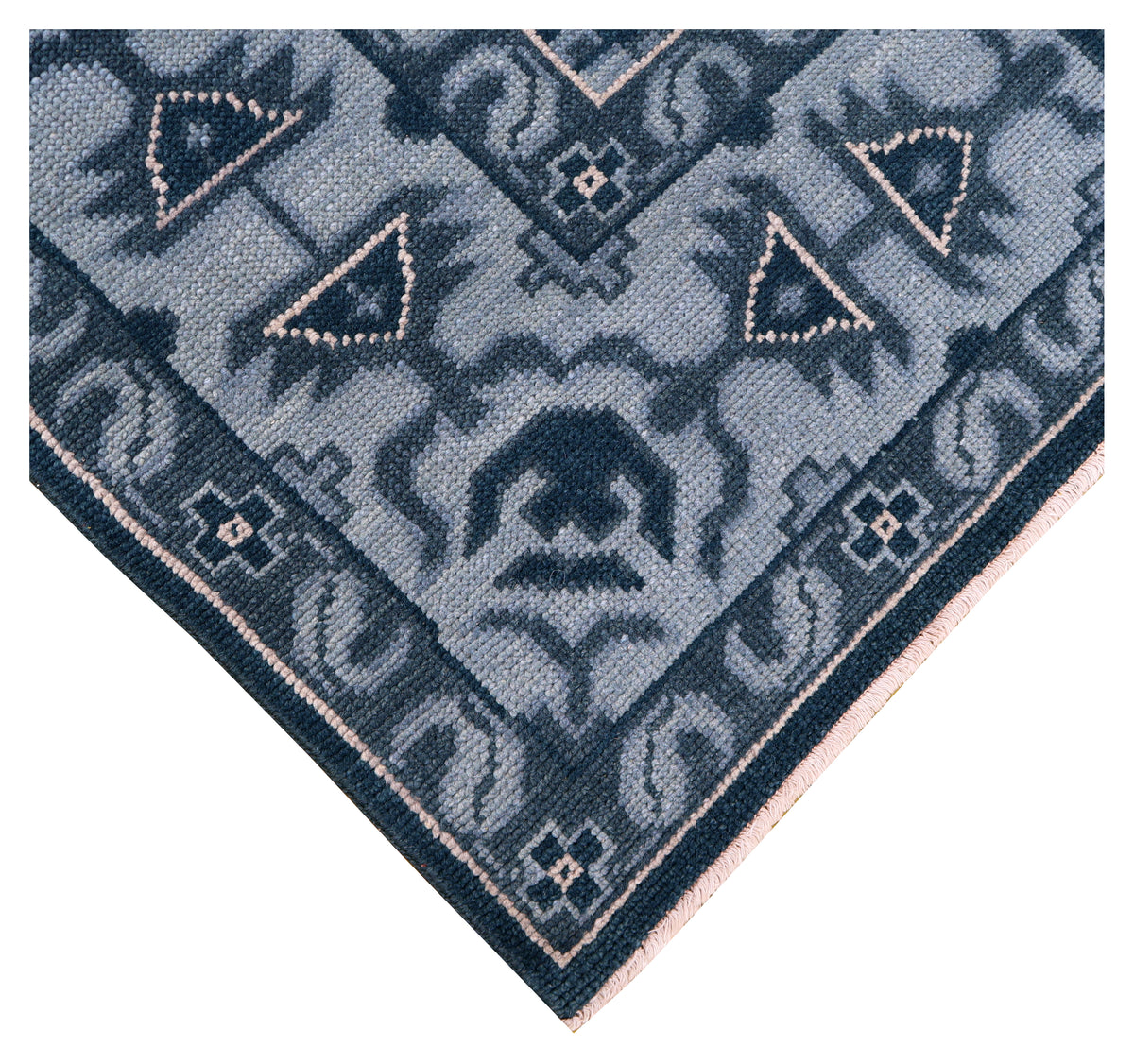 Navy Powder Blue Geometric Khotan Hexagonal Trellis Wool Hand Knotted Traditional 7x10 Area Rug