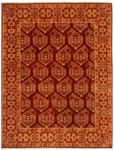 Rust Gold 7x10 Hand Knotted Wool Area Rug - Vintage Antique Turkmen Bokhara Tribal