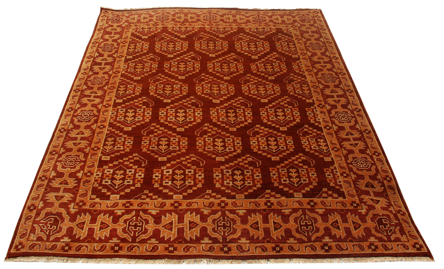 Rust Gold 7x10 Hand Knotted Wool Area Rug - Vintage Antique Turkmen Bokhara Tribal
