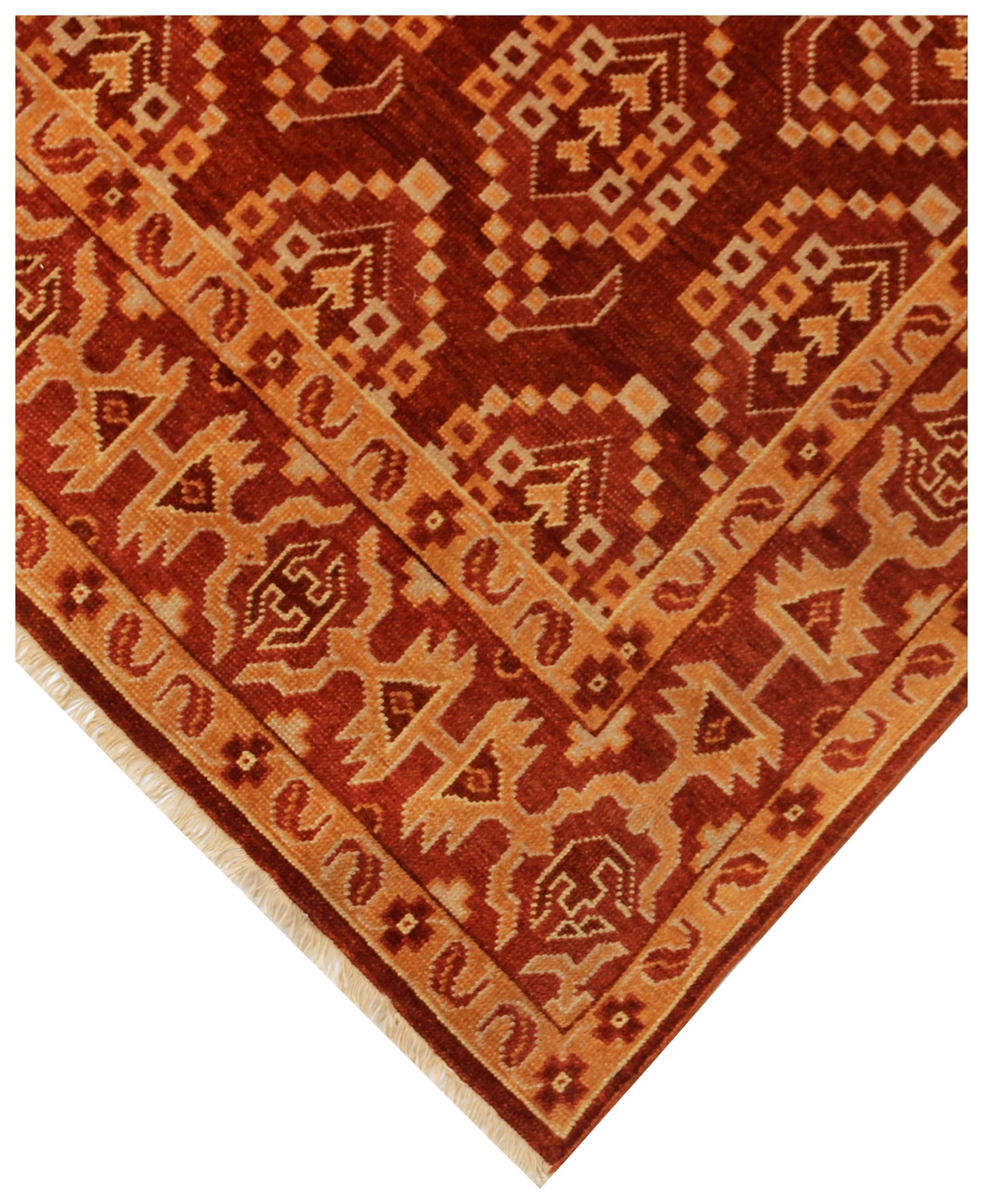 Rust Gold 7x10 Hand Knotted Wool Area Rug - Vintage Antique Turkmen Bokhara Tribal