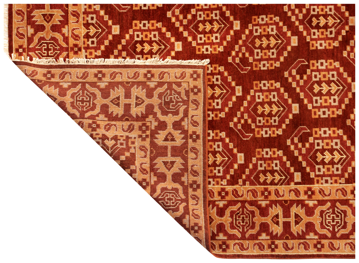 Rust Gold 7x10 Hand Knotted Wool Area Rug - Vintage Antique Turkmen Bokhara Tribal
