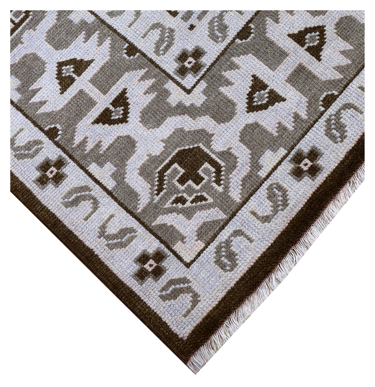 Brown Ivory Tan Geometric Khotan Hexagonal Trellis Wool Hand Knotted Traditional 8x10 Area Rug
