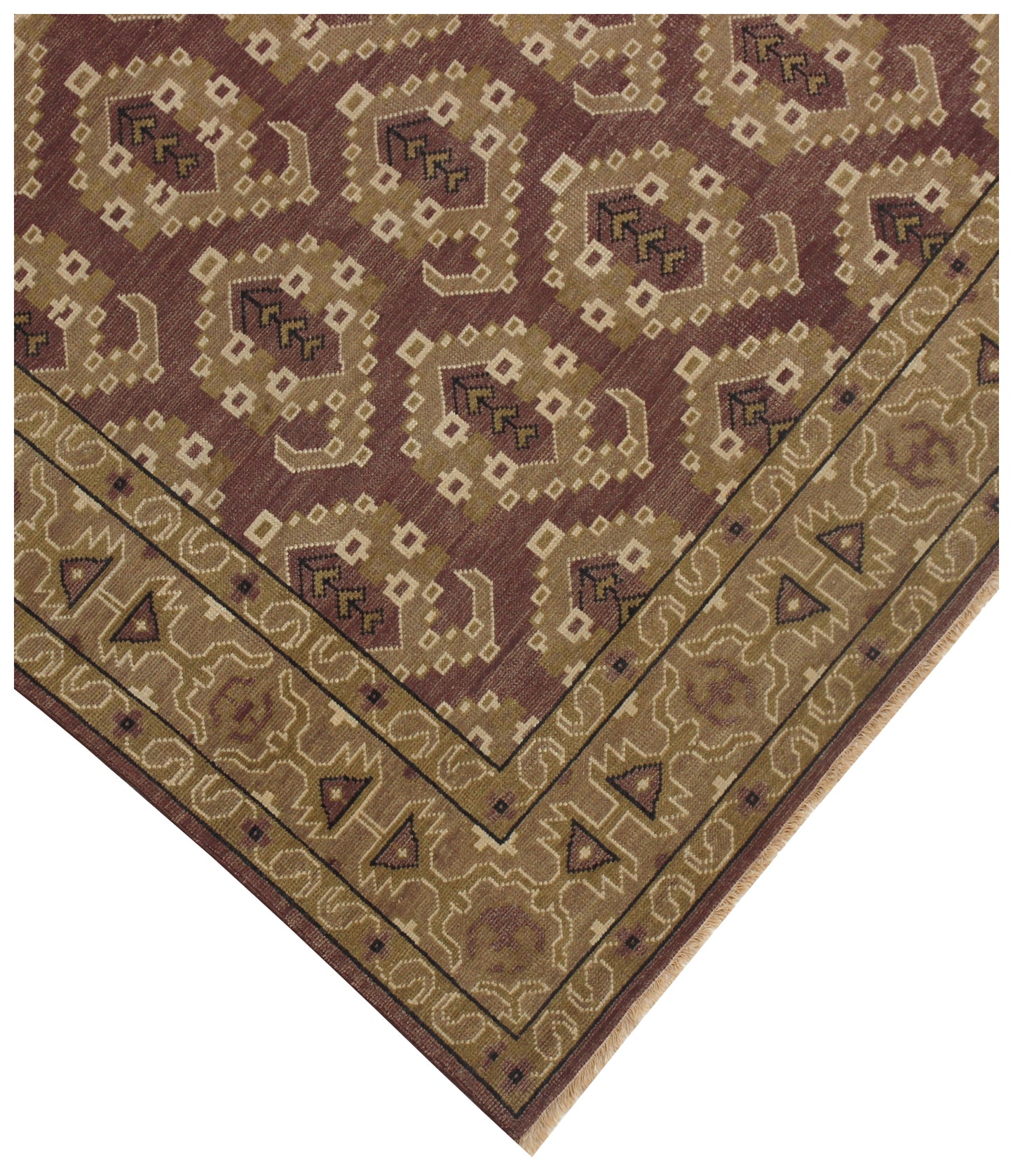 Beige Brown Gold 8x10 Hand Knotted Wool Area Rug - Vintage Antique Turkmen Bokhara Tribal