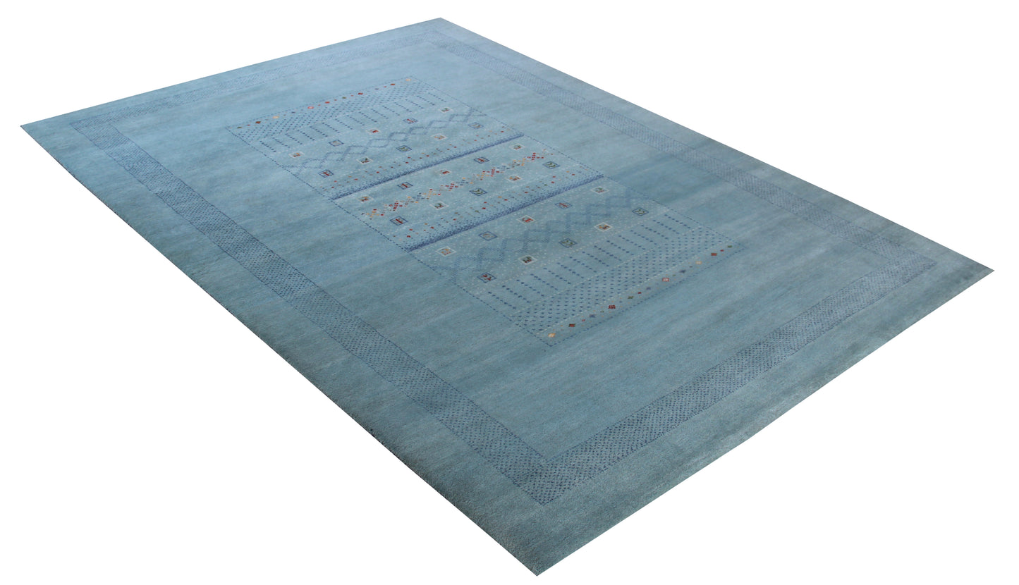 Hand Knotted Gabbeh Rug - Modern Teal Area Rug 8.6x11.6 Feet