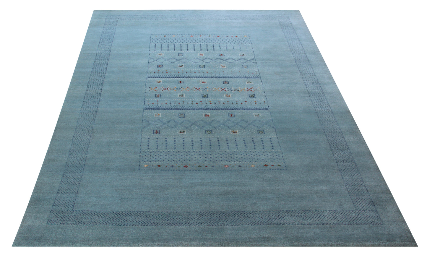 Hand Knotted Gabbeh Rug - Modern Teal Area Rug 8.6x11.6 Feet