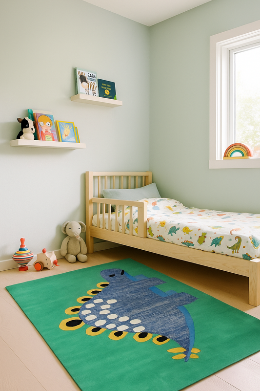 Hand Tufted Dinosaur Kids Rug - Educational Animal Learning Rug for Nursery & Playroom