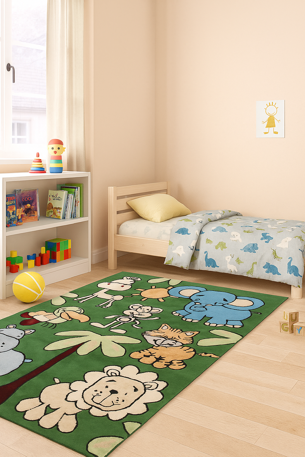 Jungle Animal Kids Rug Green Hand-Tufted Safari Nursery Play Mat rug - Tufts Knots