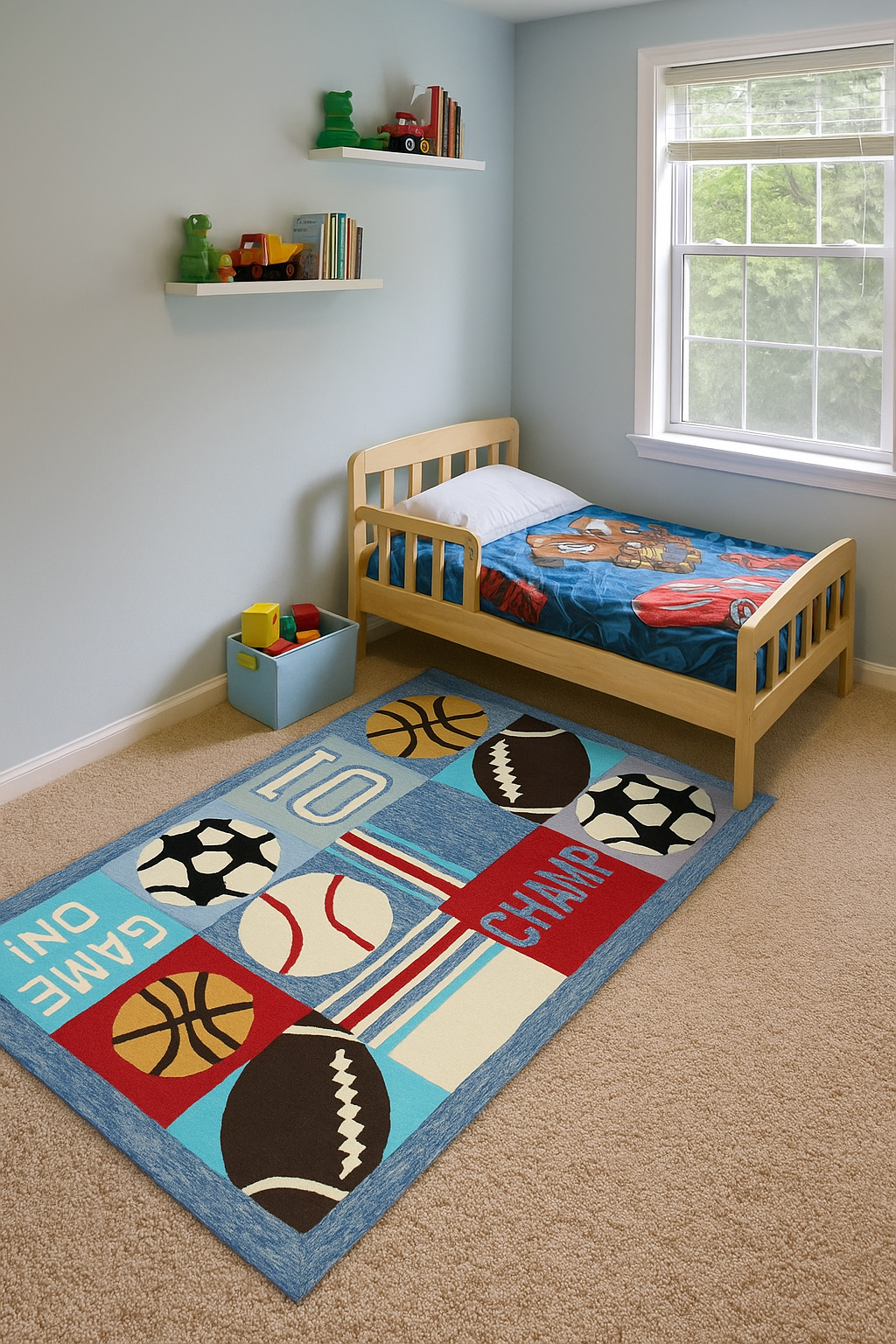 Sports Ball Kids Rug | Multi Size Colorful Hand-Tufted Athletic Theme Play Mat for Boys Room