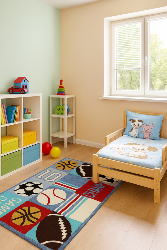 Hand Tufted Sports Theme Kids Rug - Educational Game Learning Rug for Boys Room