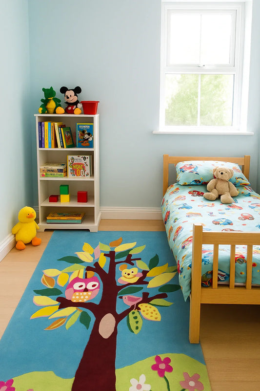 Hand Tufted Tree of Life Animals Kids Rug - Educational Nature Learning Rug