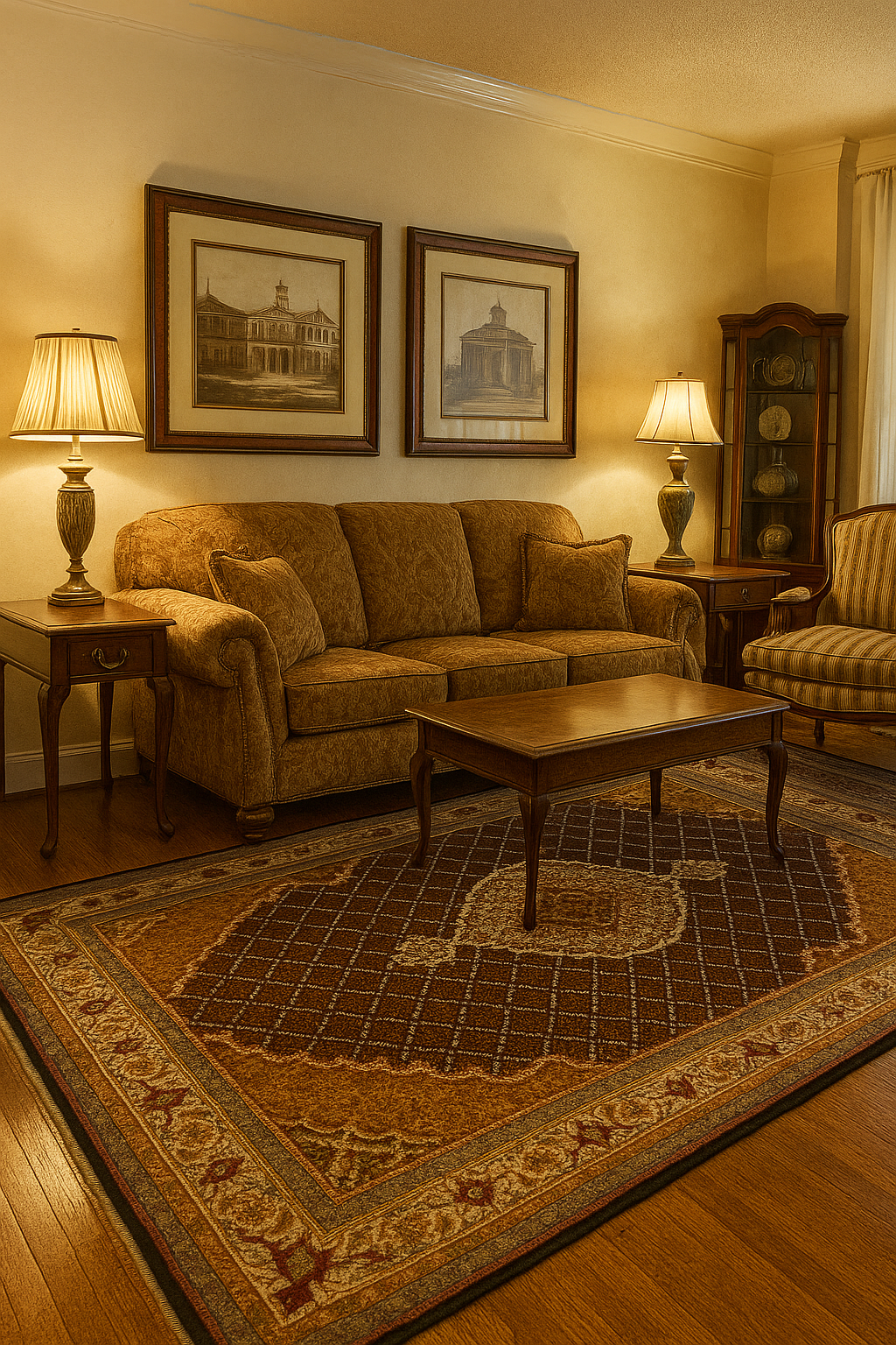 Traditional Heriz 5x8 Hand Knotted Wool Rug – Brown, Rust, Ivory & Gold Medallion Design