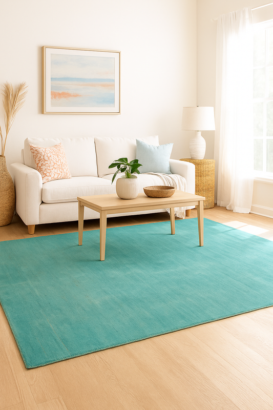 Hand Loom Solid Rug - Modern Turquoise Area Rug Made to Order