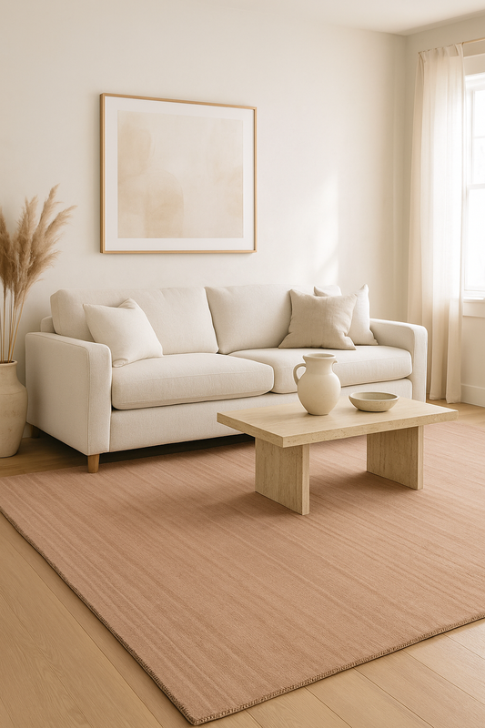 Handloom Solid Beige Rug - Custom Wool Area Rug Made to Order