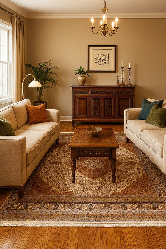 Hand Knotted Traditional Rug - Persian Style Brown Ivory Medallion Made to Order