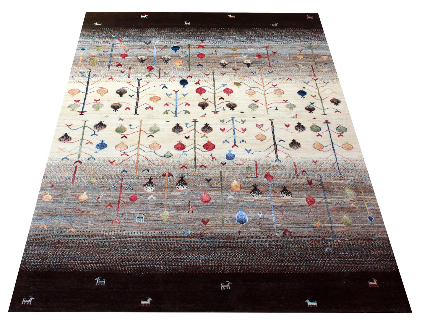 Ivory Vibrant Color Tree of Life Garden 5.6x8 Hand Knotted Gabbeh Area Rug