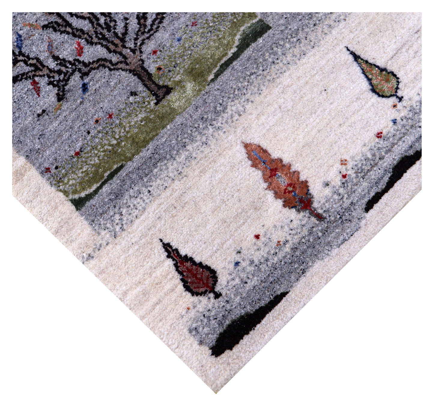 Ivory Grey Brown Green Gabbeh Four Seasons Tree of Life Wool Viscose Hand Knotted Traditional 5.6x8 Area Rug