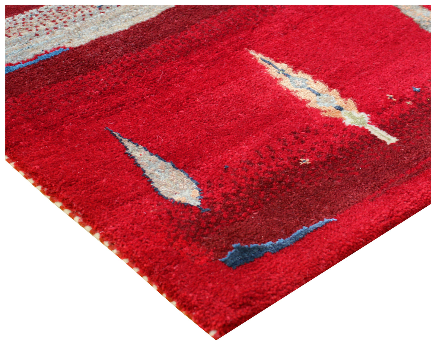 Winter Landscape Gabbeh Red Vibrant Color Hand Knotted 5.6x8 Area Rug