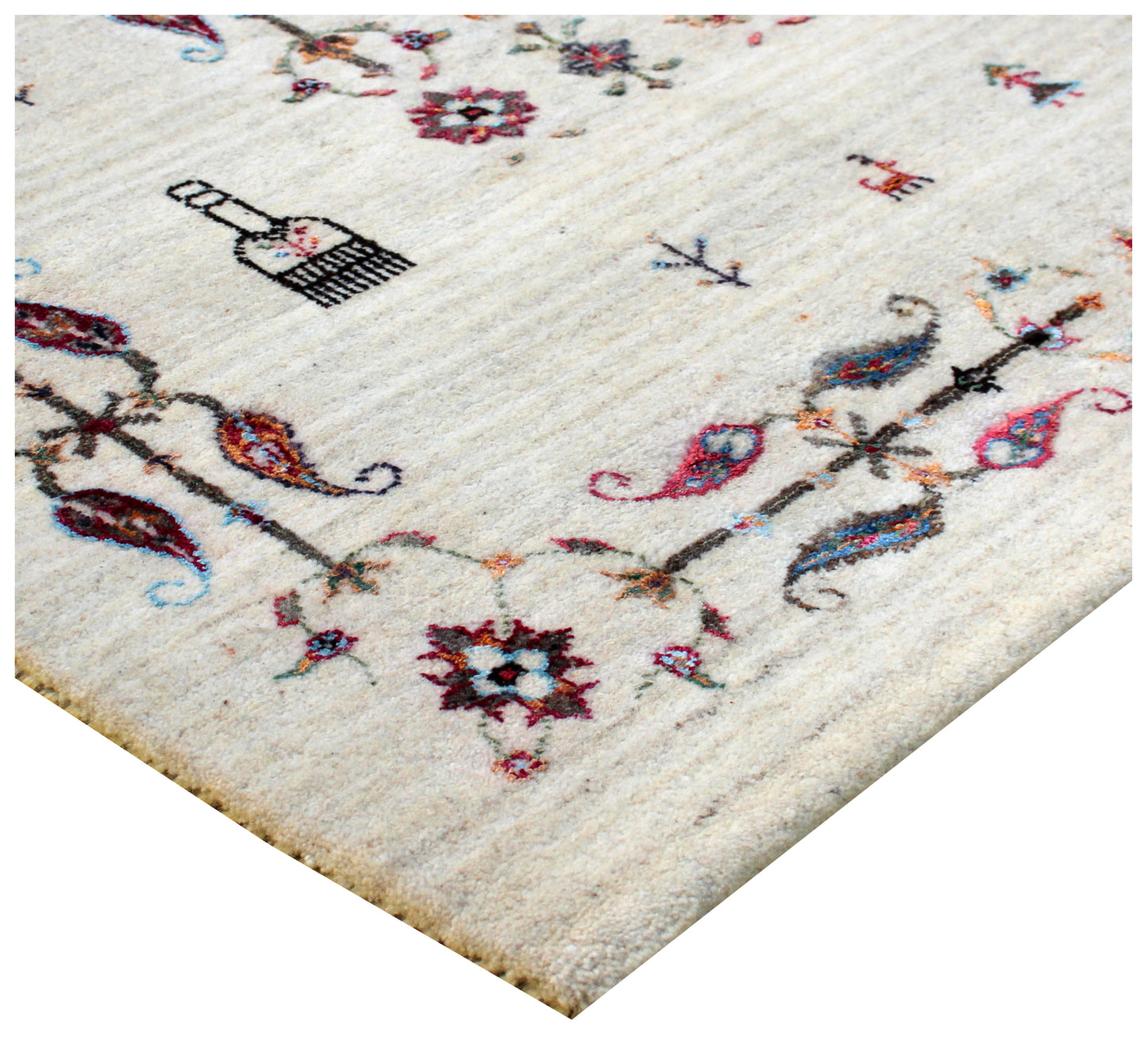 Paisley Gabbeh 5.6x8 Hand Knotted Ivory Vibrant Color Area Rug