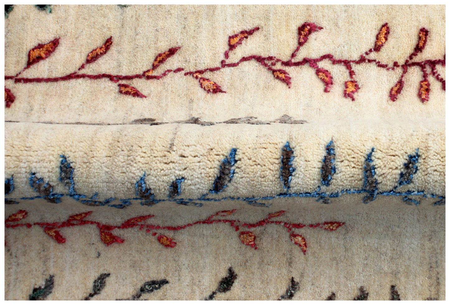 Ivory Vibrant Color Gabbeh 5.6x8 Hand Knotted Butterfly Vine Area Rug