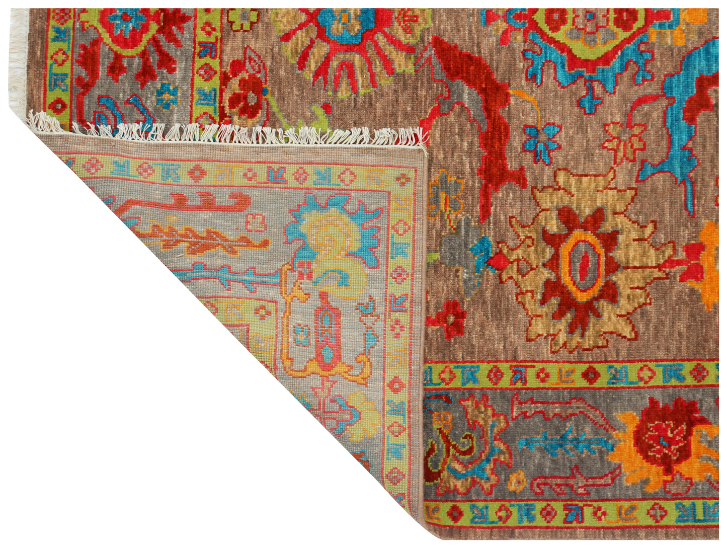 8x10 Wool Area Rug - Vintage Antique Oriental Oushak Vibrant Colorful Brown Grey