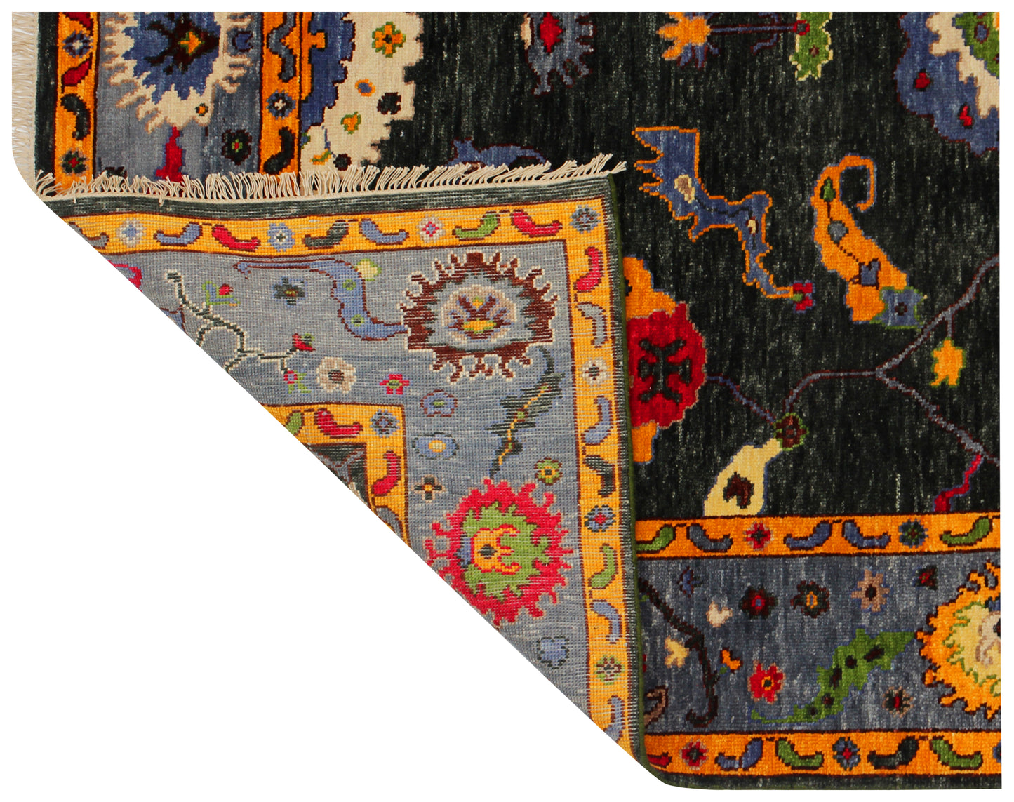 Antique Style Vibrant Colorful Grey Charcoal Hand Knotted 8x10 Wool Area Rug - Oriental Oushak