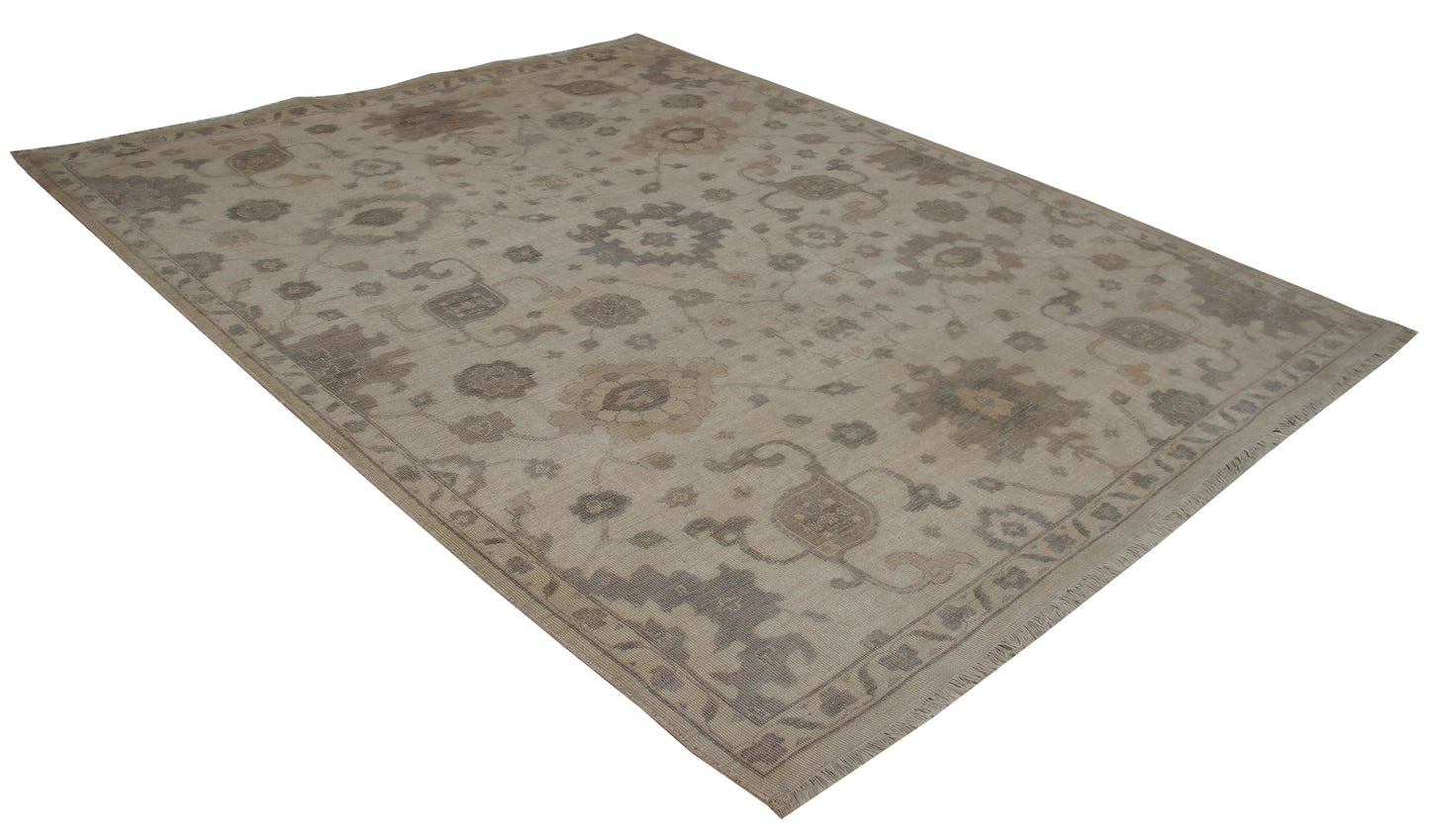 Soft Grey Beige Taupe 8x10 Wool Area Rug - Hand Knotted Vintage Antique Oriental Oushak