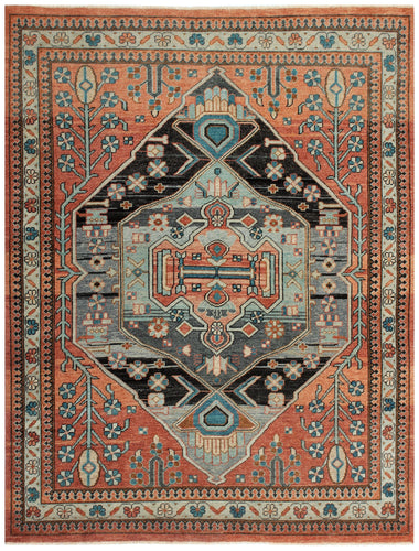 Vintage Antique Persian Heriz Rust Charcoal Turquoise 8x10 Hand Knotted Wool Area Rug