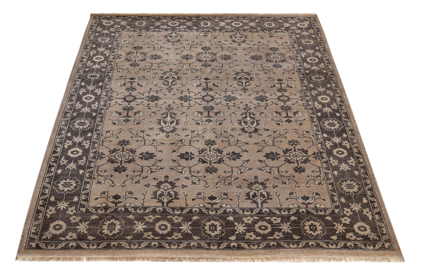 Taupe Charcoal Oushak Floral Vine Bamboo Silk Hand Knotted Oriental 8x10 Area Rug