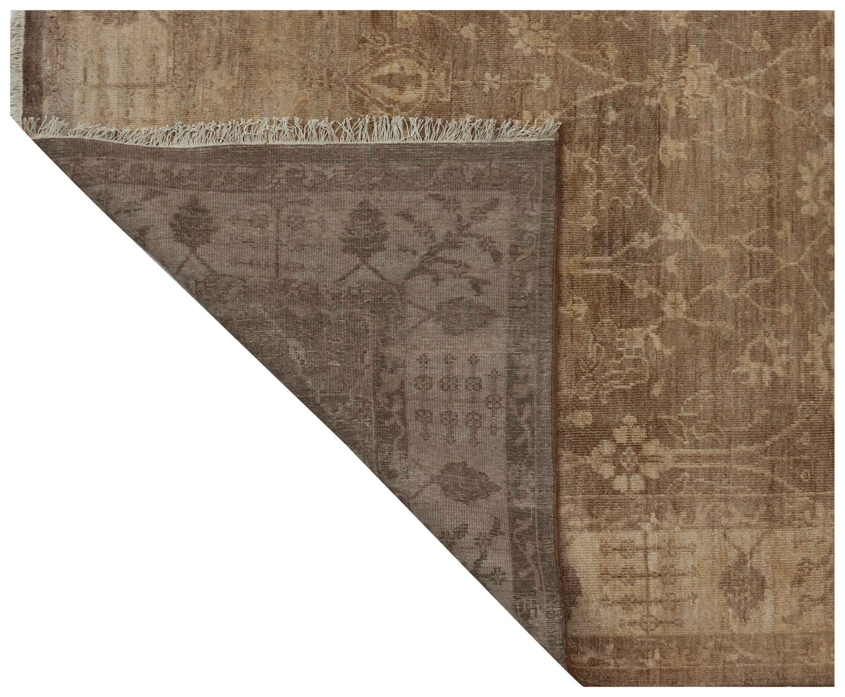Walnut Brown Oushak All-Over Floral Hand Knotted Wool Vintage Distressed Area Rug