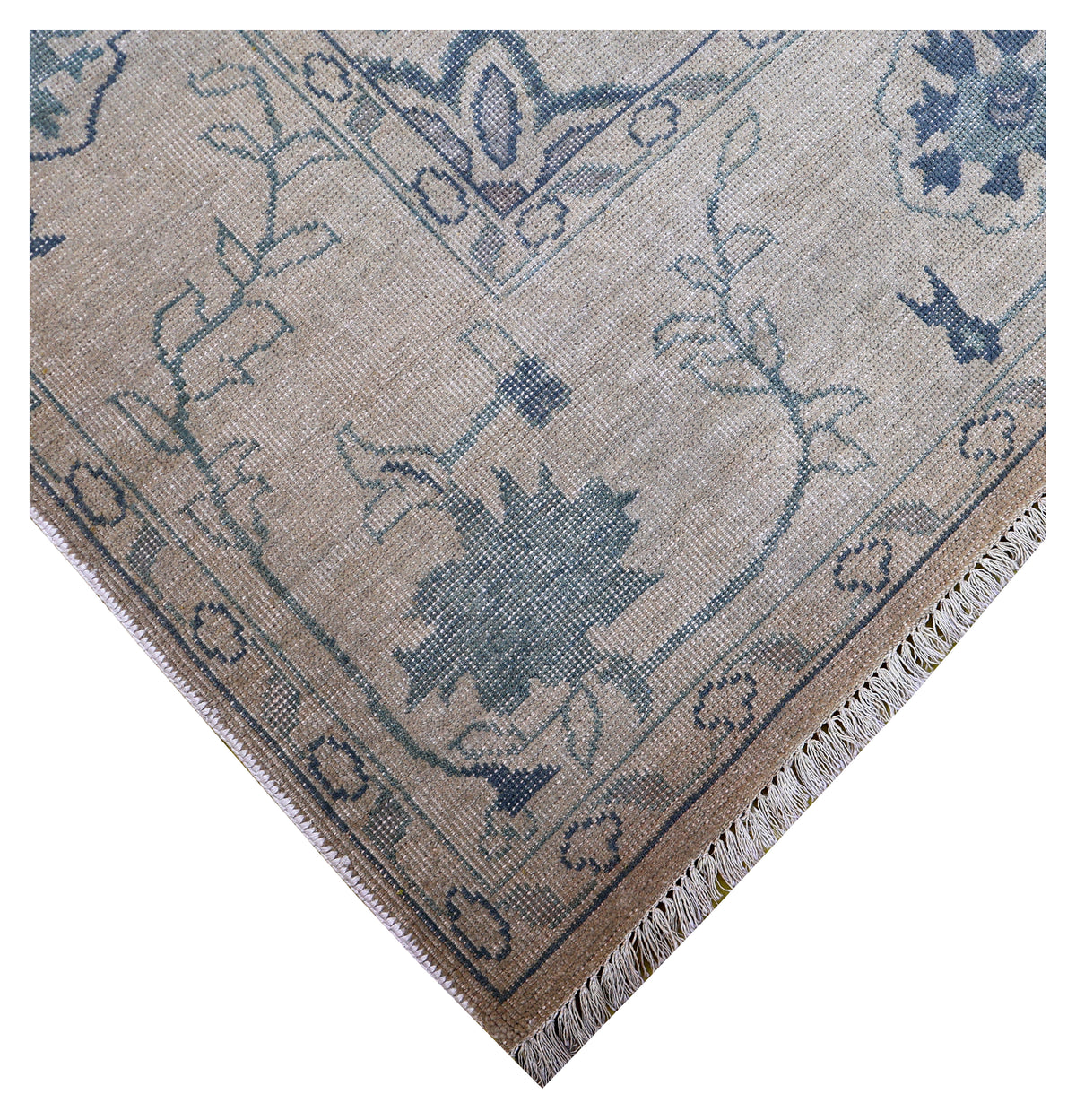 Beige Teal Green Heriz Floral Medallion Wool Hand Knotted Antique Vintage 8x10 Area Rug