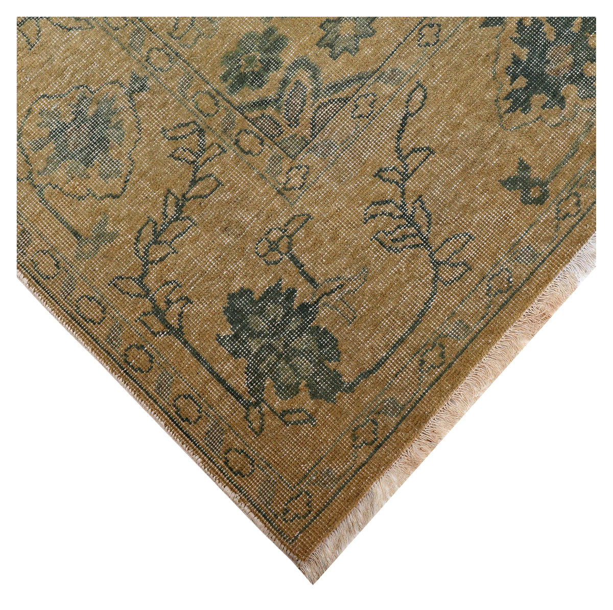 Tan Green Antique Heriz Floral Medallion Hand Knotted Wool Vintage 8x10 Area Rug