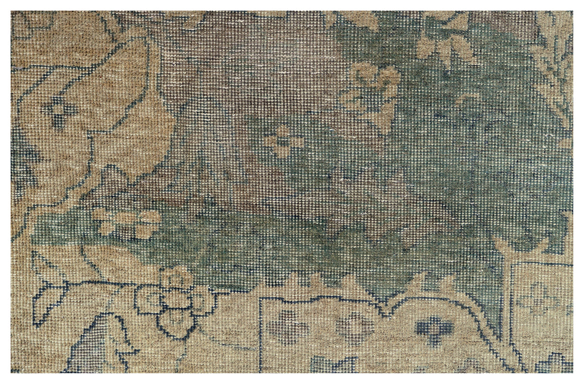 Tan Green Antique Heriz Floral Medallion Hand Knotted Wool Vintage 8x10 Area Rug