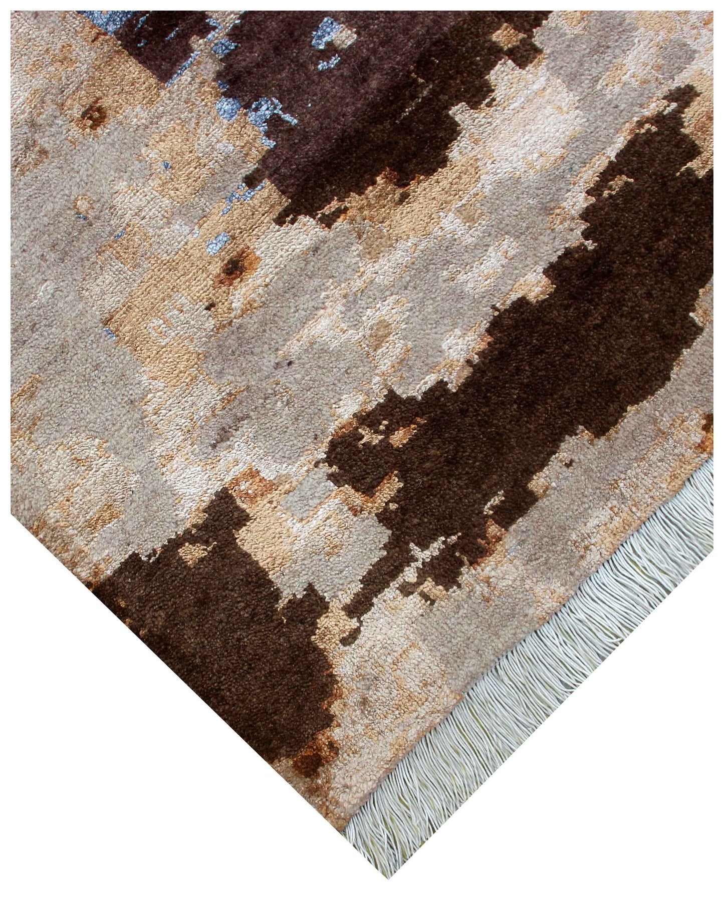 Desert Canyon Camel Brown Ivory Modern Abstract Hand Knotted Wool Viscose 85 KPSI 8x10 Area Rug