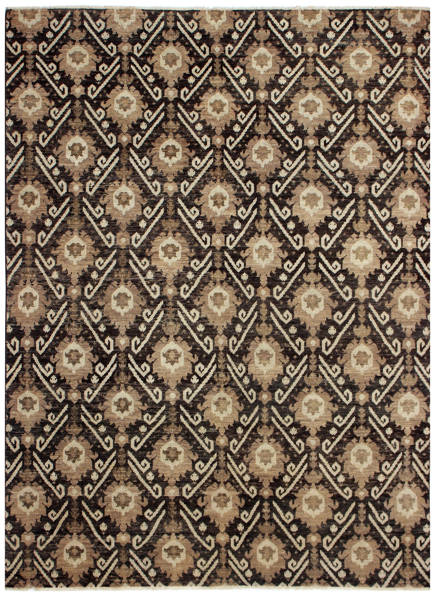 Brown Beige Charcoal 8x10 Wool Area Rug - Hand Knotted Vintage Antique Moroccan Tribal