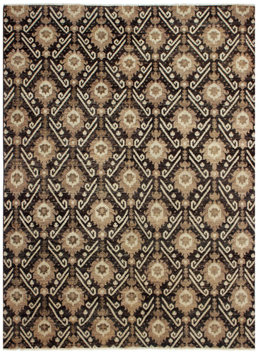 Brown Beige Charcoal 8x10 Wool Area Rug - Hand Knotted Vintage Antique Moroccan Tribal