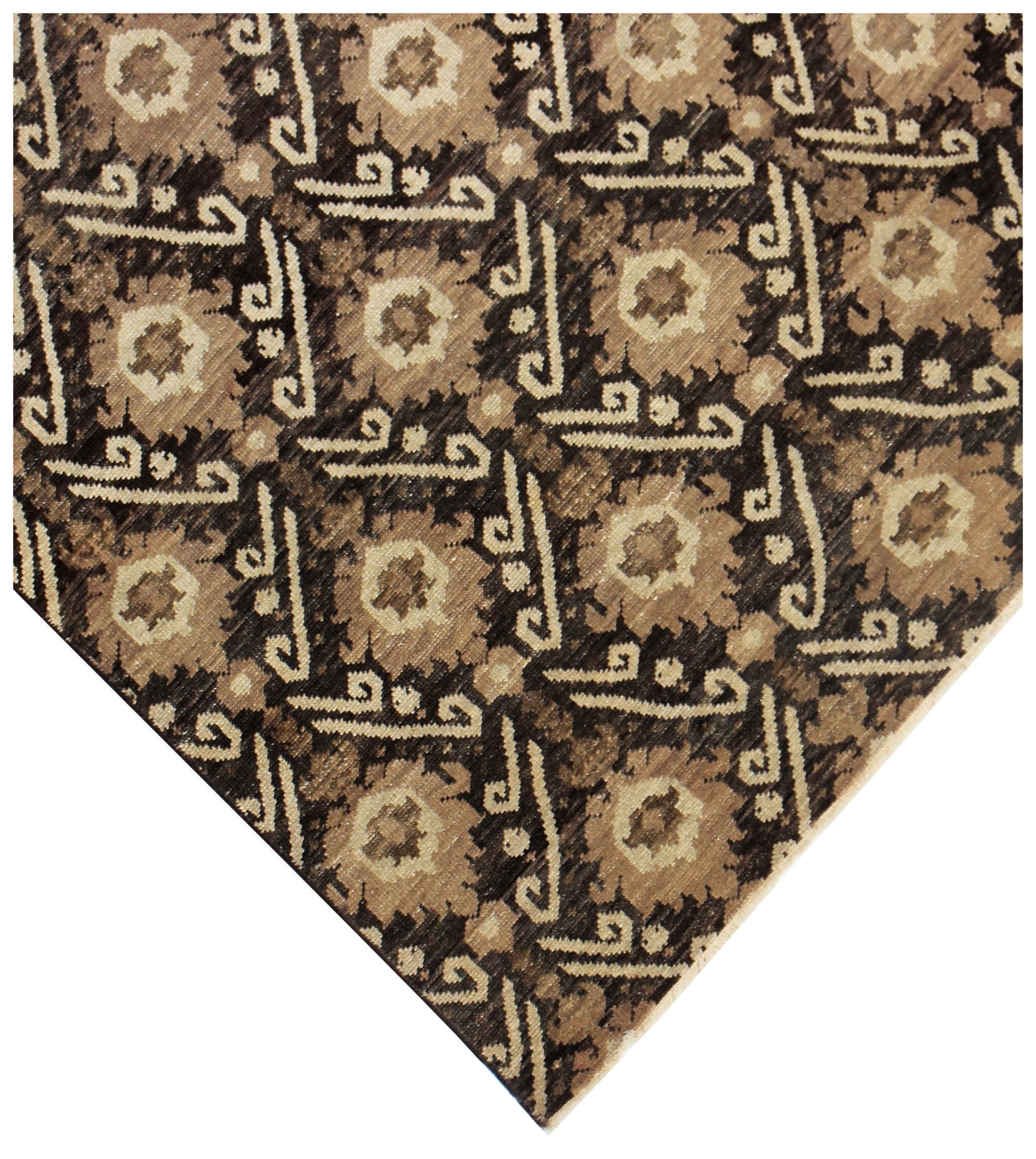 Brown Beige Charcoal 8x10 Wool Area Rug - Hand Knotted Vintage Antique Moroccan Tribal