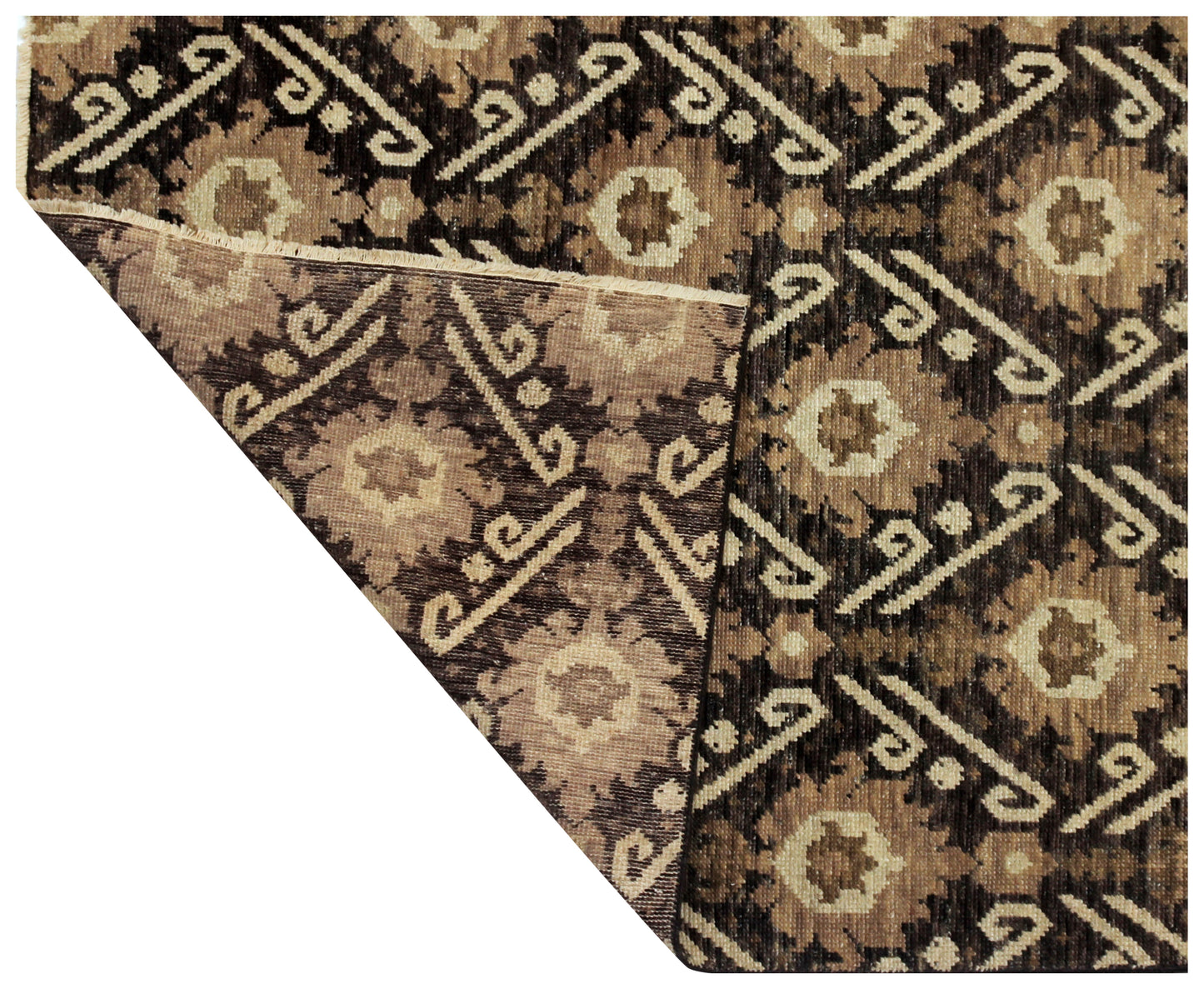 Brown Beige Charcoal 8x10 Wool Area Rug - Hand Knotted Vintage Antique Moroccan Tribal