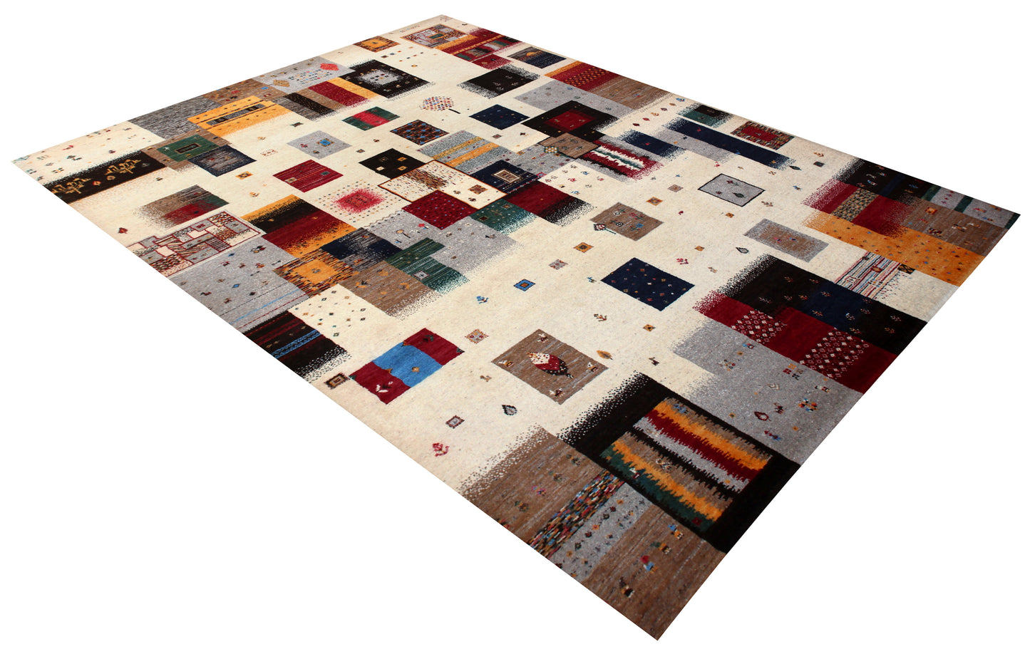 Ivory Multi-Color Gabbeh Patchwork Wool Rug 5.6x8 - Hand Knotted