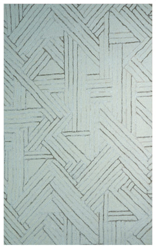 Aqua Teal Abstract Geometric Chevron Lines Hand Tufted Wool Viscose Area Rug - Cut Pile Contemporary Custom Sizes