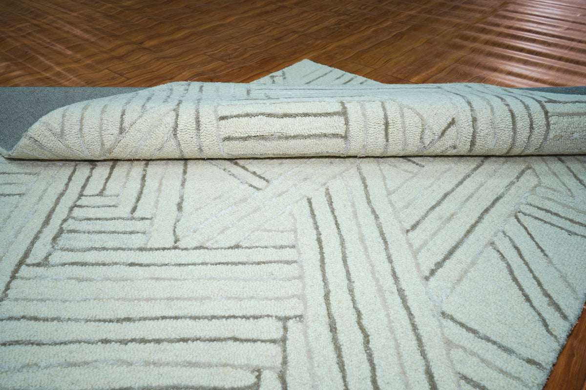Ivory Brown Silver Abstract Geometric Chevron Lines Hand Tufted Wool Viscose Rug Cut Pile Contemporary 2x3 to 12x15