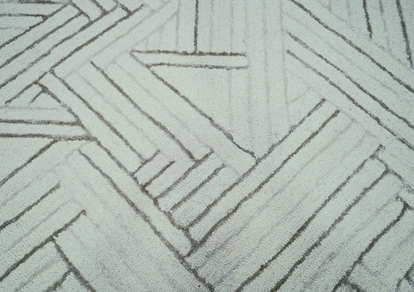 Aqua Teal Abstract Geometric Chevron Lines Hand Tufted Wool Viscose Area Rug - Cut Pile Contemporary Custom Sizes