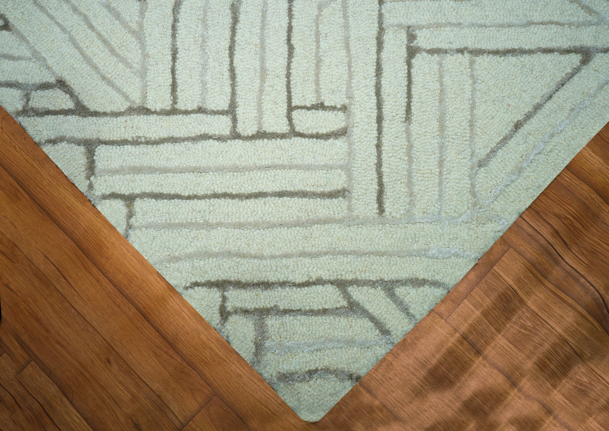 Ivory Brown Silver Abstract Geometric Chevron Lines Hand Tufted Wool Viscose Rug Cut Pile Contemporary 2x3 to 12x15