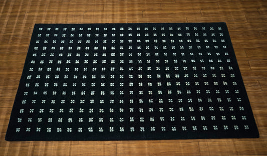 Navy Blue White Geometric Dots Hand Tufted Wool Area Rug - Cut Pile Modern Custom Sizes